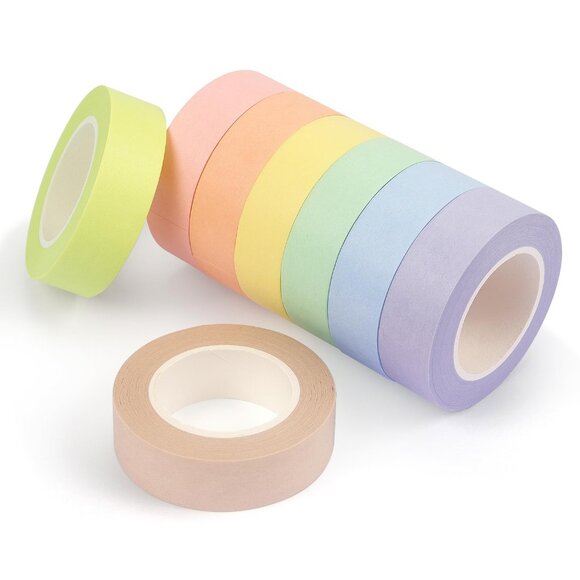 8 Rolls Washi Tape Colored Washi Masking Tape 1/2 Inch Rainbow Colors Painters T - Picture 1 of 7